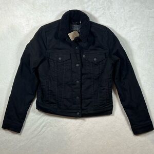 NWT LEVI’s Women Small Black Biker Pile Cotton Aviator Bomber Jacket Coat Chic